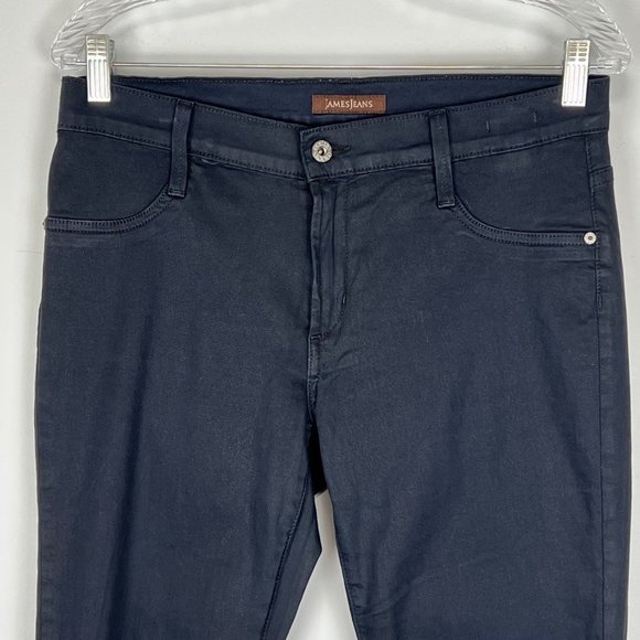 James Jeans Womens Twiggy Skinny Jeans Black Coated Waxed Raw Hem size 32 - Picture 3 of 12